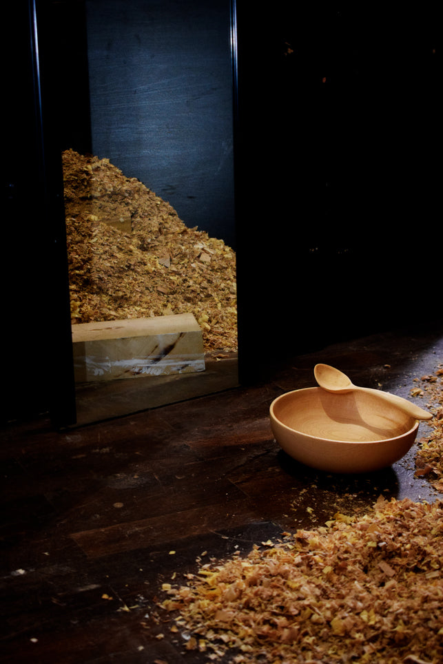 Ciotola e cucchiaio in legno d' acero