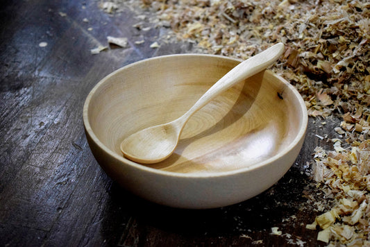 Ciotola e cucchiaio in legno d' acero