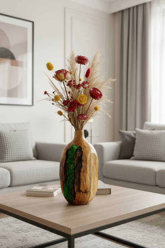 Olea, vaso porta fiori in Legno di Ulivo