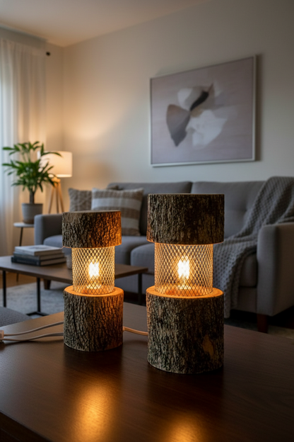 Martel, lampada in legno di Bosso con corteccia