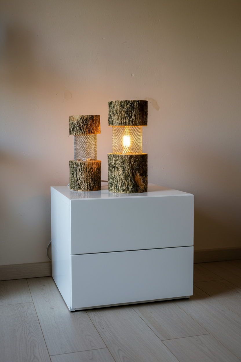 Martel, lampada in legno di Bosso con corteccia